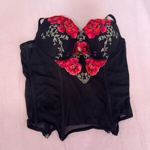 Victoria's Secret Black and Red Floral Corset Top